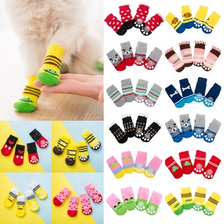 Cute Pet Dog Socks with Print Anti-Slip Cats Puppy Shoes Paw Protector Soft 4Pcs