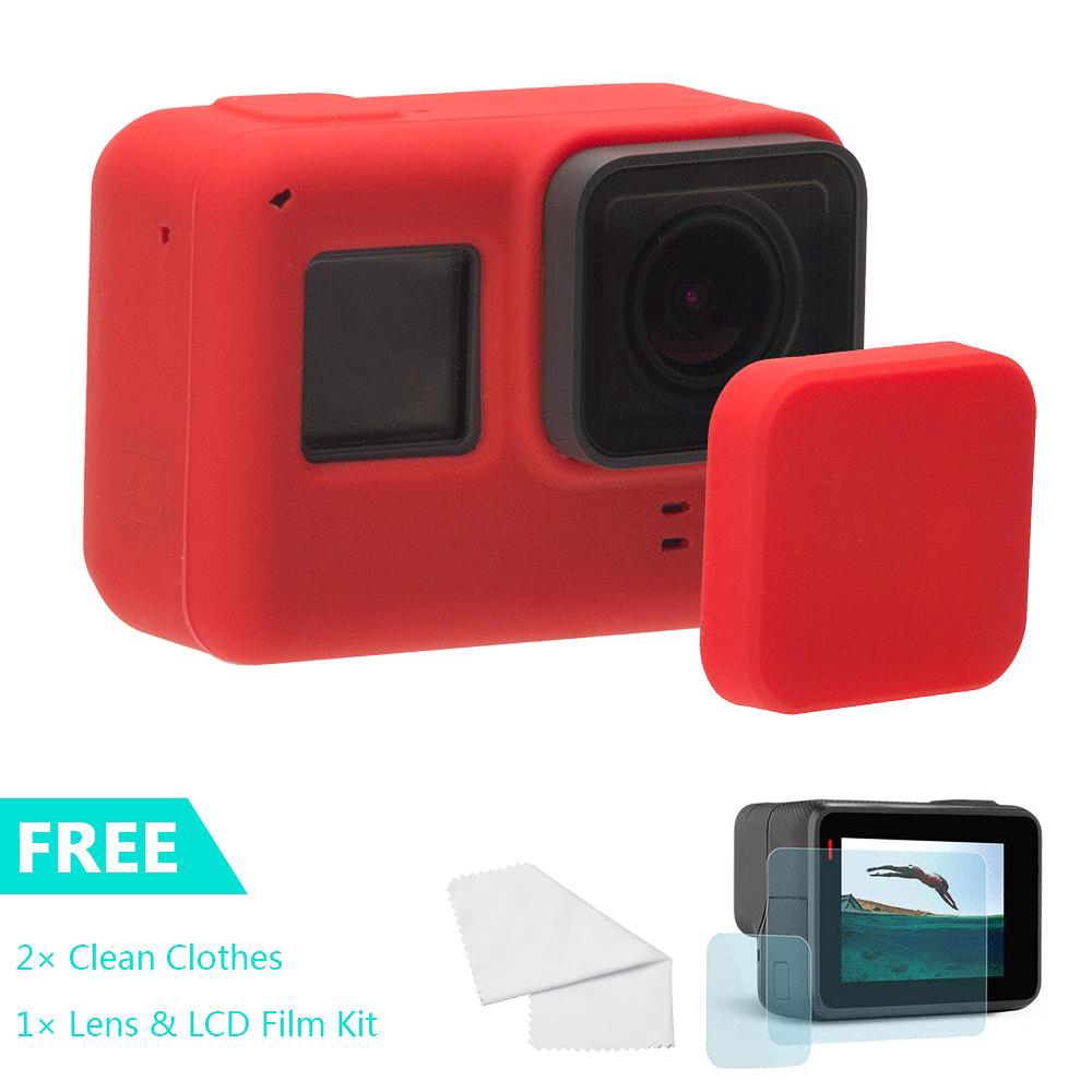 2018 Hero 5 Hero 6 Silicone Protective Housing Case Cover with Silicone Lens Cover LCD Screen Protector Film for GoPro Hero Black Hero 6 Black Hero 5 Black GoPro Hero 7 Black 