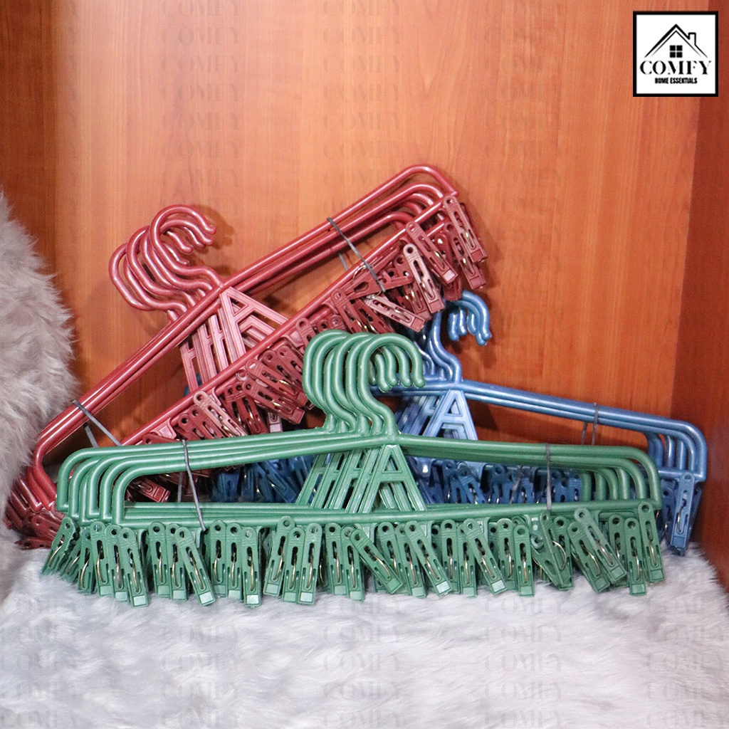 (6pcs/set) 10 Clips Laundry Hanger, 16" Plain Clothes Hanger with Clips