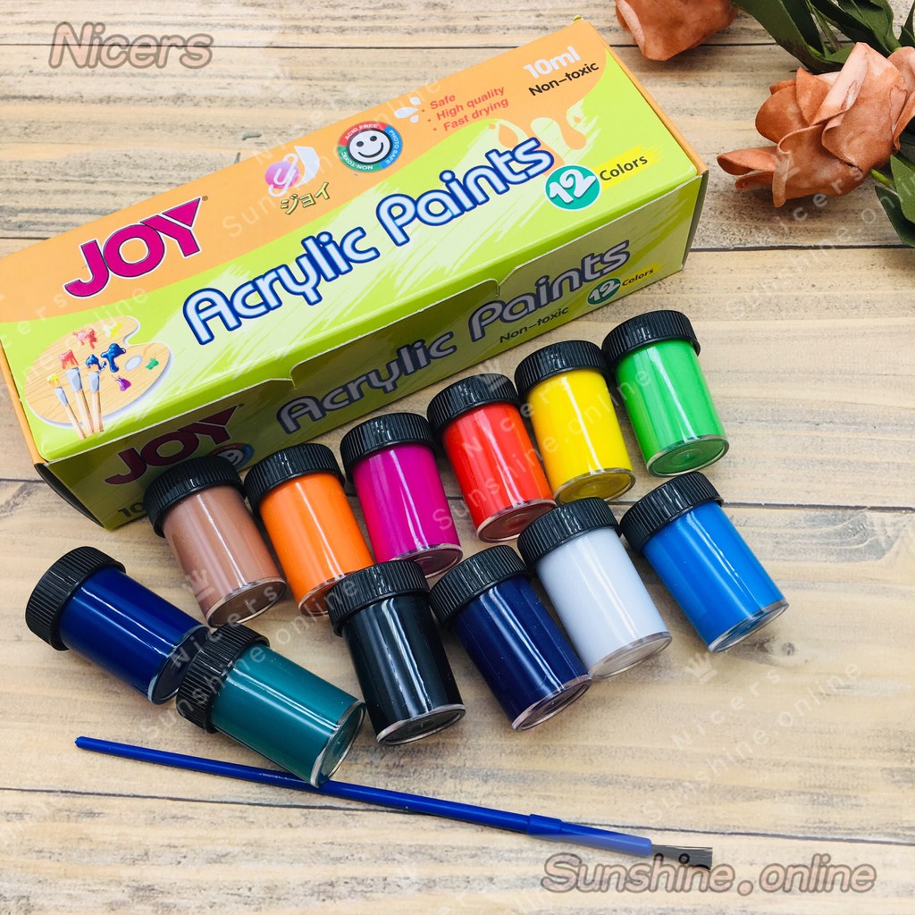 JOY Acrylic paints Acrylic poster color 12colors*10ml W/brush Shopee