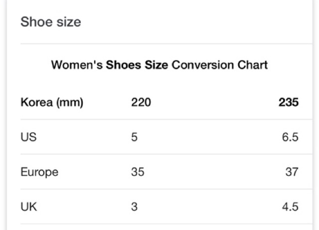 korean shoe size to us womens