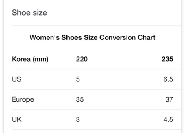 korean shoes size to uk