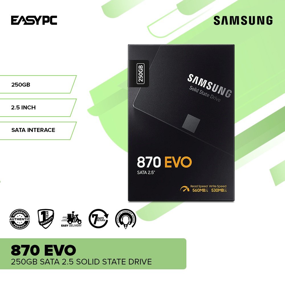 EasyPC Samsung 870 Evo 250gb SATA 2.5 Solid State Drive Up to 2,400 TBW guaranteed endurance