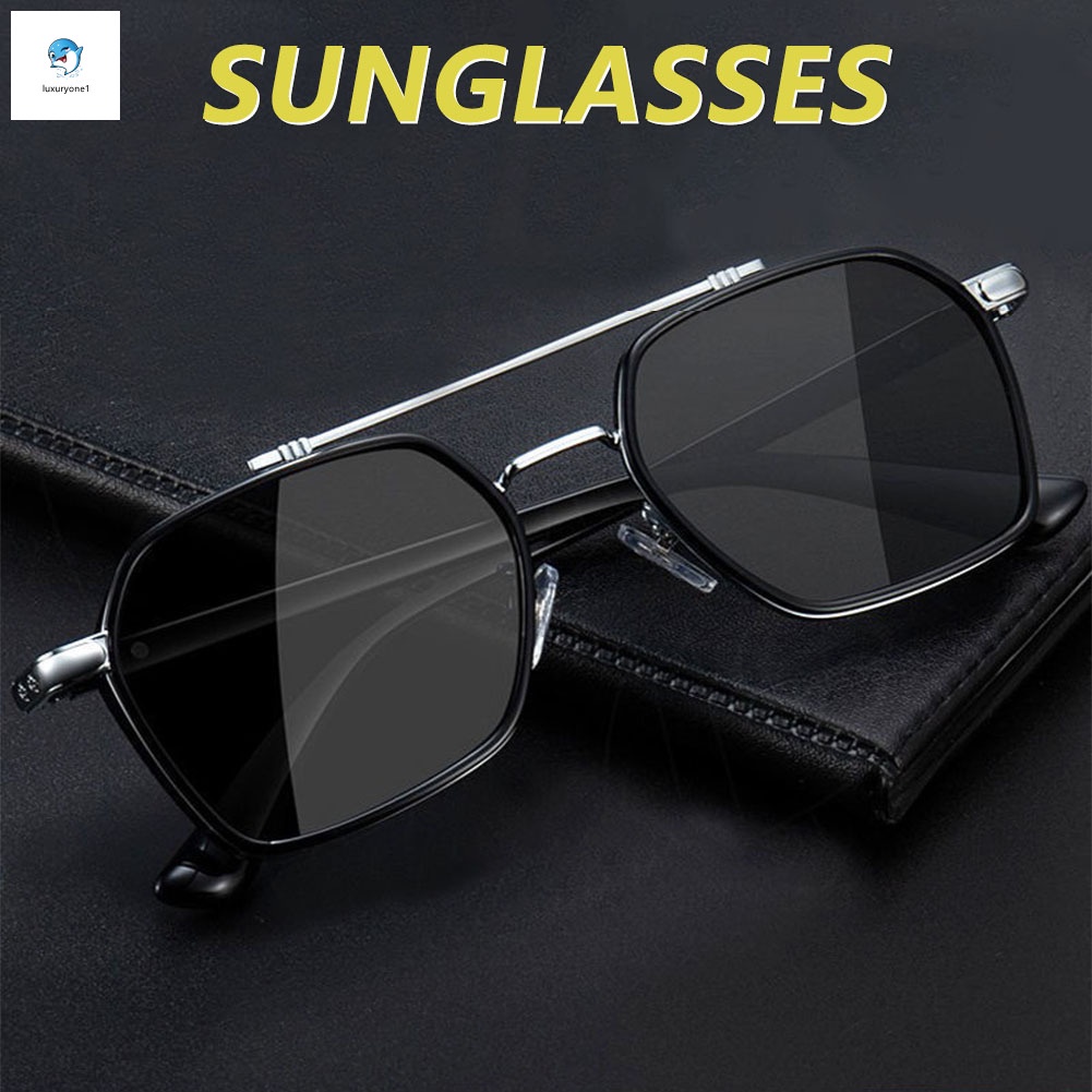 Unisex Vintage Fashion Sunglasses Anti-Glare Protective Polygonal Frame Eyewear Sun Protection Functional Eye Wear Brand Design for Men Women