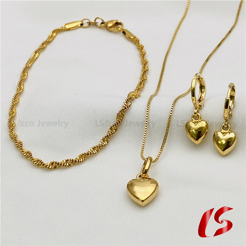 LS Jewelry 24K Bangkok Gold Plated 3in1 Pendant Necklace Earrings