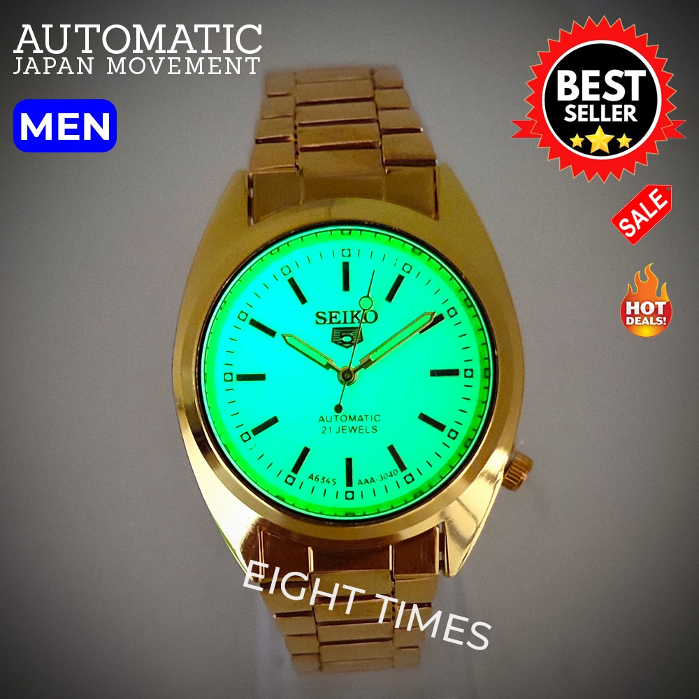 ⭐️WP Seiko 5 GOLD Luminous AUTOMATIC Watch for MEN Japan Movement Glow in  the Dark Free Box | Shopee Philippines