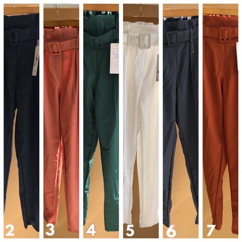 pink high waisted belted trousers