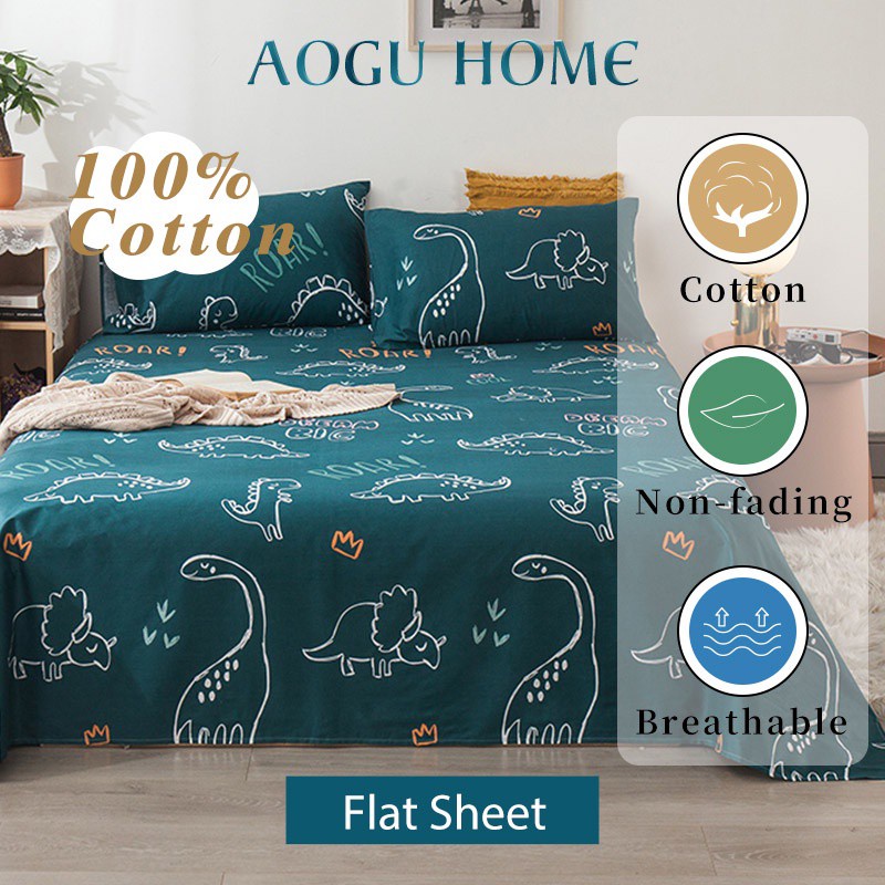 Aoguhome 100 Cotton Flat Sheet Cartoon Dinosaur Bed Sheets Luxury Bedsheets Not Fitted Twin King Shopee Philippines