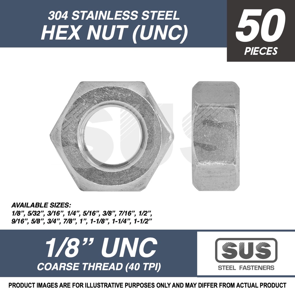 50 Stainless Steel 1-1/4"-7 Hex Nuts 