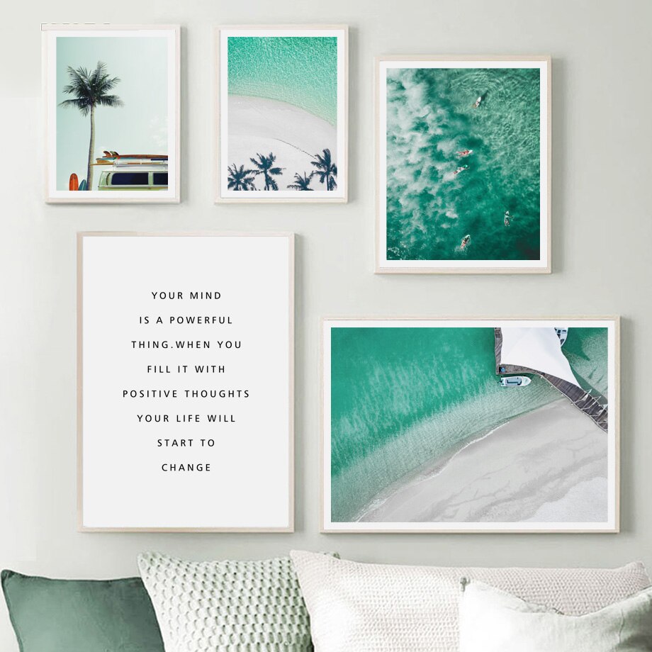 A4 Set of 3 Modern Wall Art Prints Living Room Bedroom Beach Sky Grass Unframed 