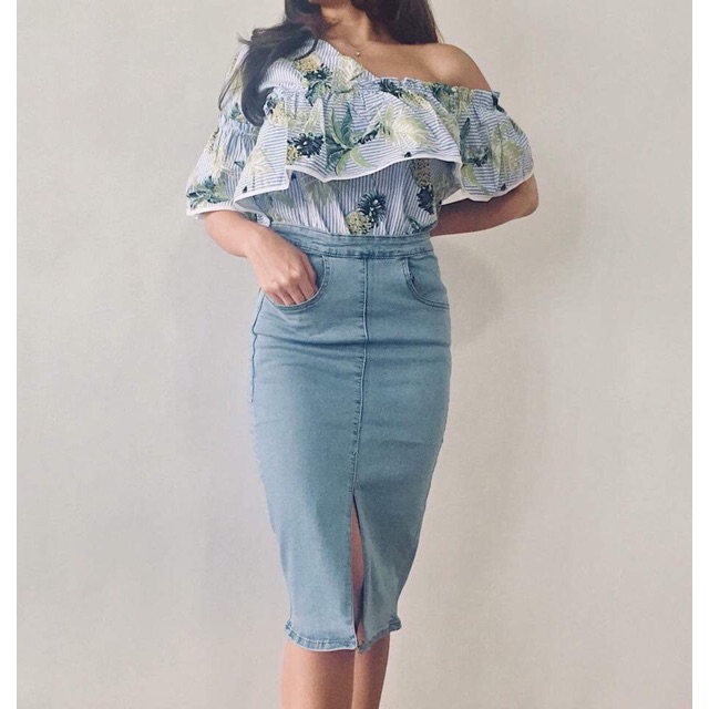 pencil cut denim skirt