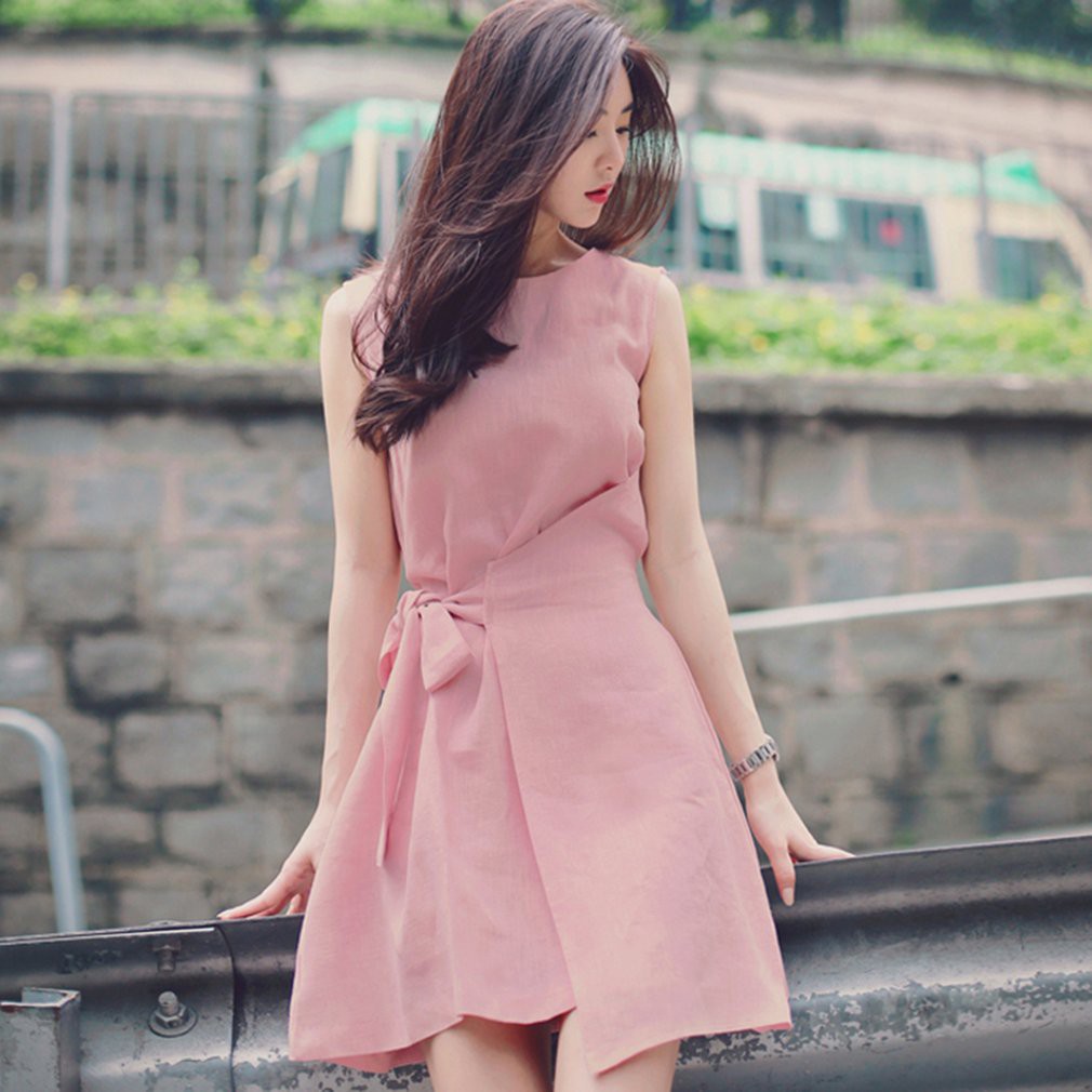 Women Solid Color Cotton One Piece Dress Sleeveless Bandage Dress Shopee Philippines