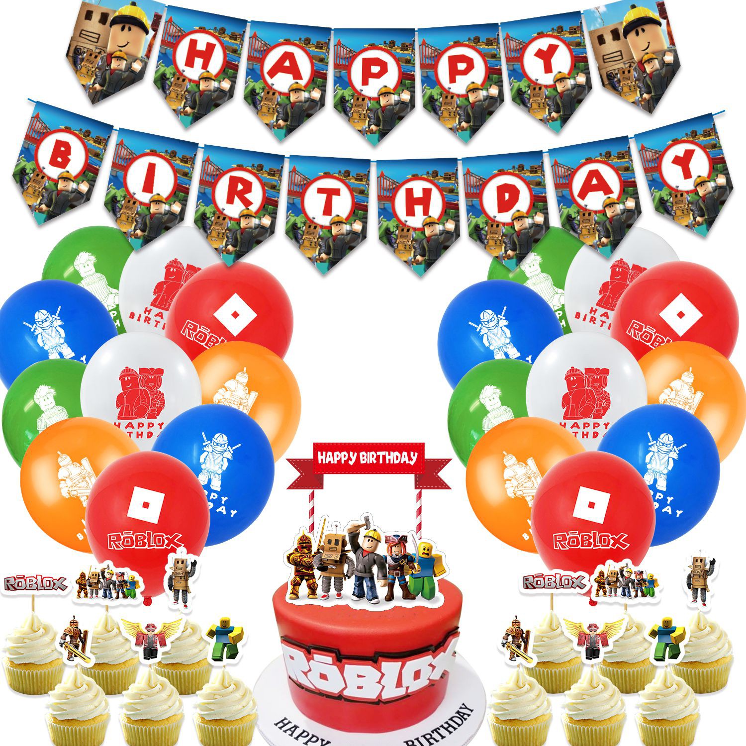 Roblox Birthday Party Supplies Banner Balloons Cake Toppers Cupcake Decor Kit Shopee Philippines - roblox cupcake images