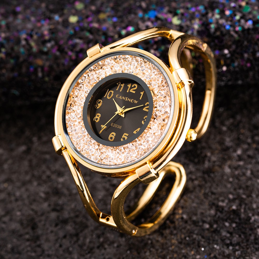 Hemobllo Orologio Da Donna Al Quarzo Con Bracciale Bangle In Acciaio - Quadrante Nero Numeri Arabi