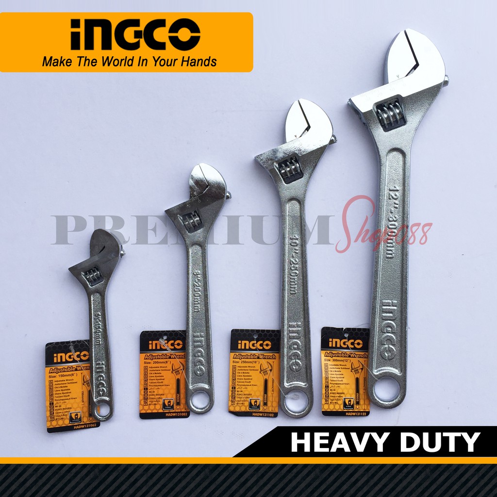 INGCO Adjustable Wrench 6" 8" 10" 12" 150mm 200mm 250mm 300mm Adjust