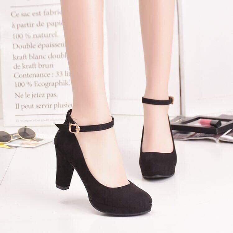 black shoes with strap around ankle