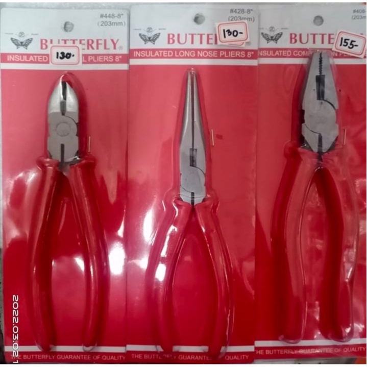 BUTTERFLY 8'' PLIER ; 8'' Long Nose ; 8'' Side Cutter ; Industrial