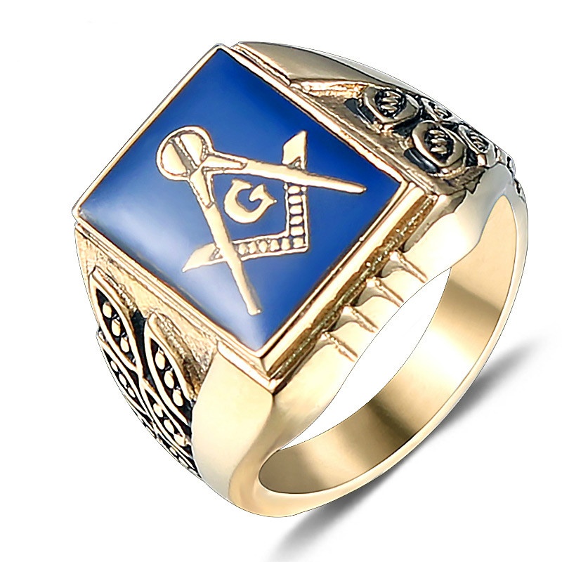 Mason Ring Men Stainless Steel Signet Freemason Masonic Ring Gold Vintage Punk Jewelry