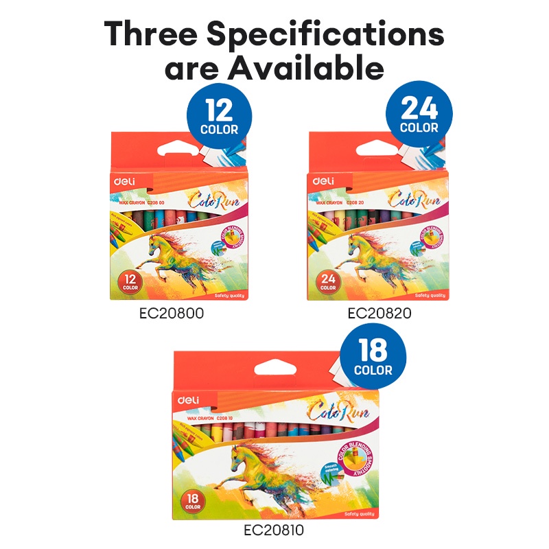 Deli 12/18/24 Colors Crayon Set For Kids Children Painting Coloring Crayon EC20800/EC20810