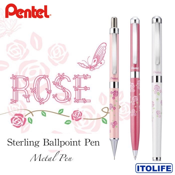 Pentel Sterling Ball Point Pen 0.8 mm Black ink Pink Barrel 