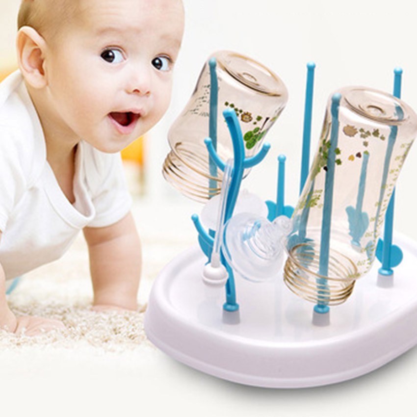 Baby bottle drying rack shelf baby countertop dryer cleaning drainer with brush