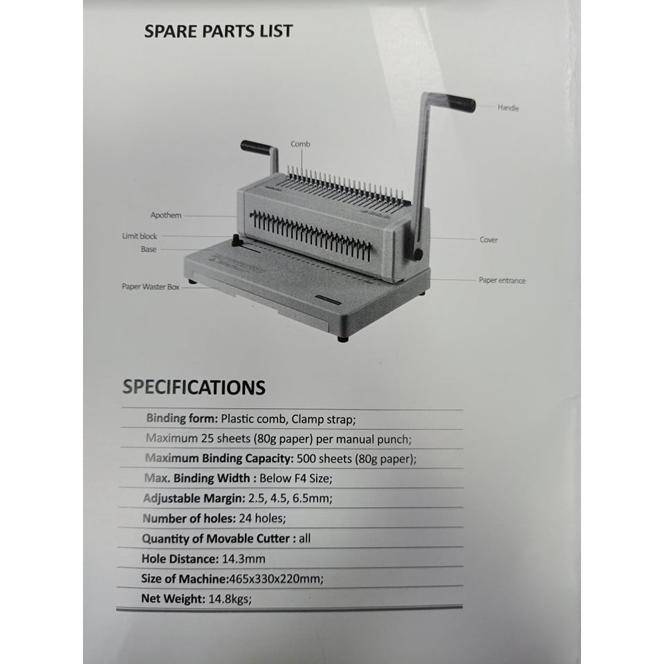 Comb Binding Machine F4 Size ( Long Legal ) with FREE 20pcs