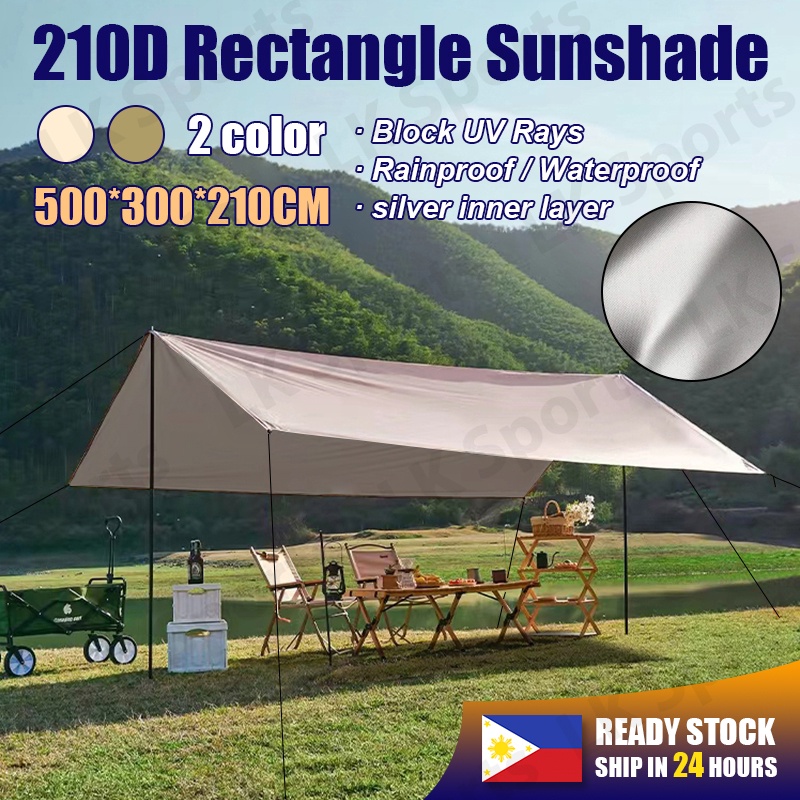 Camping Rectangle Tarp Outdoor Awning Tent 210D UV Protection Sunshade