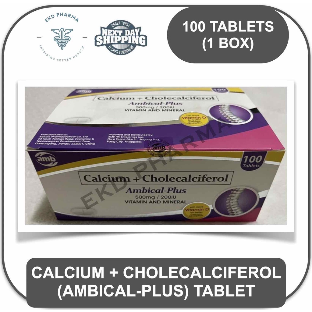 Ambical Plus Calcium Cholecalciferol Vitamin D3 Tablet 1 Box [100 Tablets] Expiry Date 11