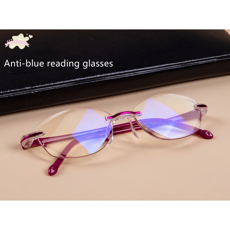 SD Rimless Reading Glasses Anti-blue Light and Blue Film Integrated for Women Men Full Degree