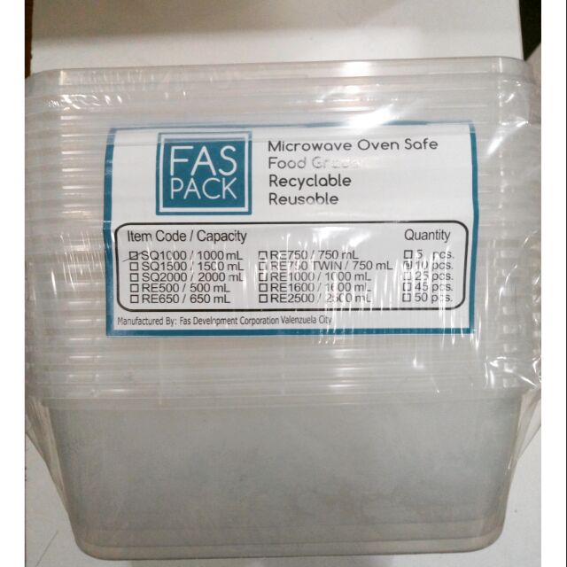 Fas Pack 1000ml Square Microwavable Plastic Container Shopee Philippines