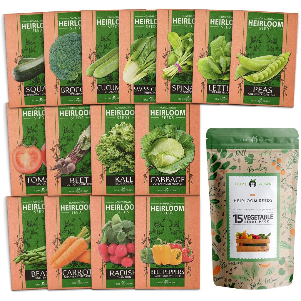 Home Grown 15 Heirloom Vegetable Seeds Pack NONGMO Vegetable Seeds for Planting Home Garden