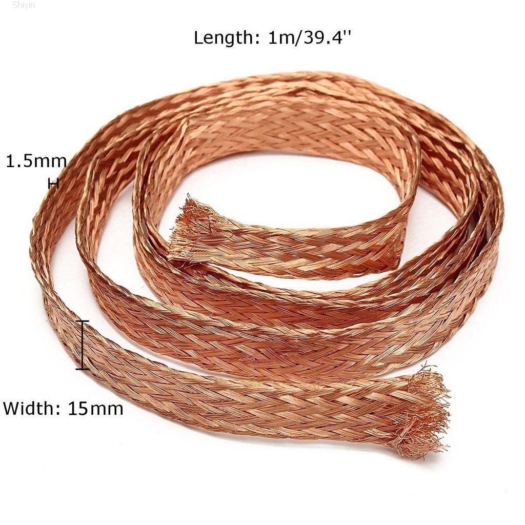 Copper Wire 1/4 Wide Ground Strap Braided Bare Pure 25 Ft Flat