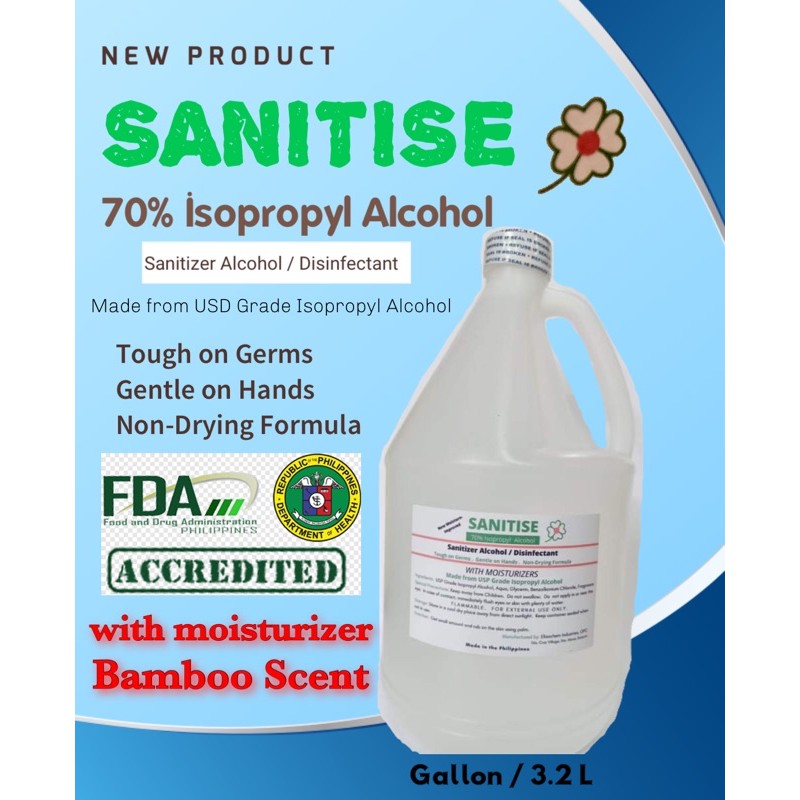 Sanitise Isopropyl Alcohol 70 Solution Sanitizerdisinfectant With Moisturizer Gallon32l 3825