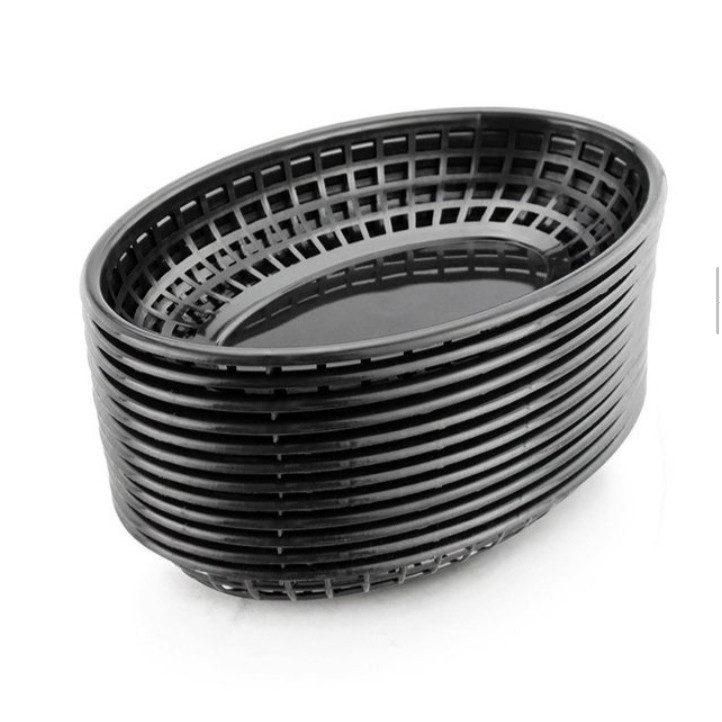12 Pack French Fry Baskets With 50 Deli Papers – Black Iron Oval Mesh Serving Baskets With Handles For Parties, BBQ