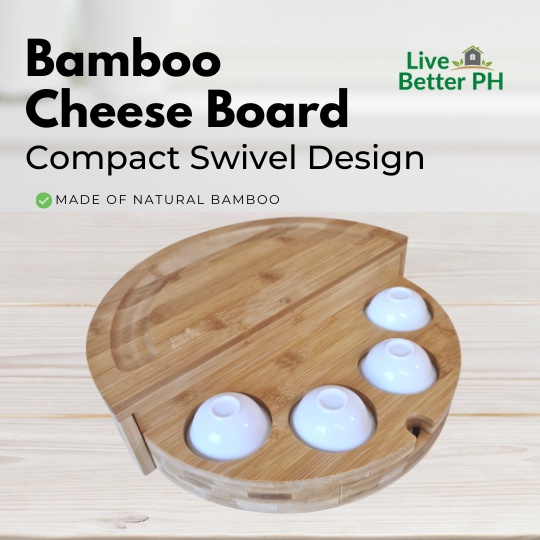 Swivel Cheese Board 100 Natural Bamboo Charcuterie Board w/ Ceramic