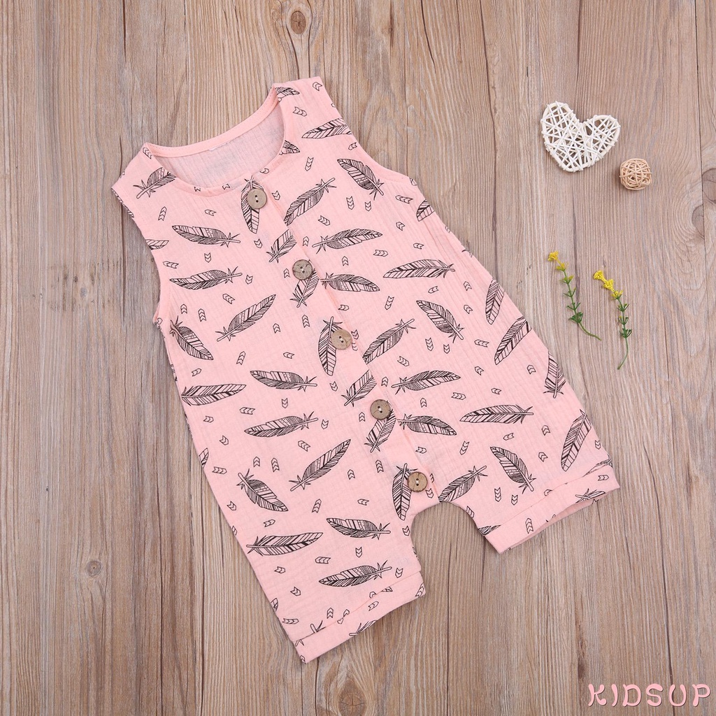 KIDSUP1-Kids Boys Girls Fashion Feather Print Romper Stylish Sleeveless Romper