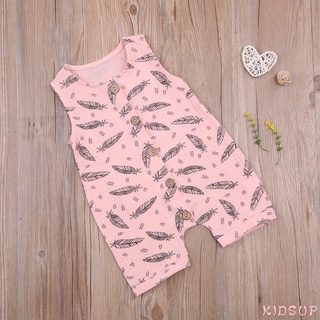 KIDSUP1-Kids Boys Girls Fashion Feather Print Romper Stylish Sleeveless Romper #4