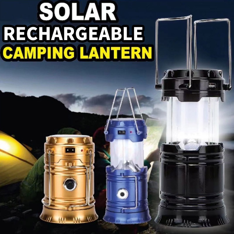 6 LED Solar Camping Lamps Rechargeable Lantern 2in1 Led Flashlights for