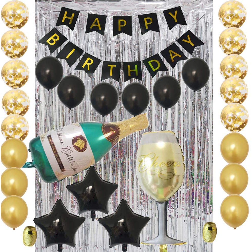 D73 Silver Black Gold Happy Birthday Party Decoration Kit Birthday Party Celebrations Balloons Shopee Philippines