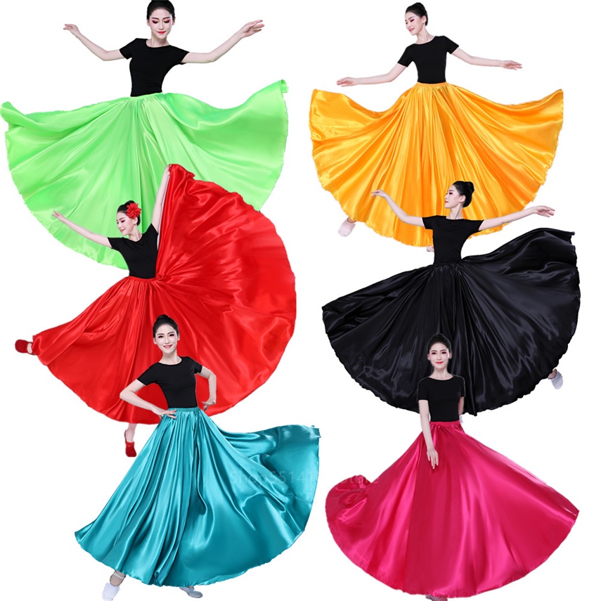 12Colors Spain Dress Women Satin Gypsy Skirts Flamengo Costume for ...