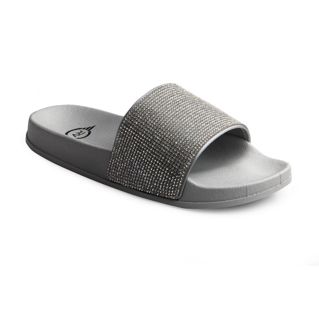 black slides with rhinestones
