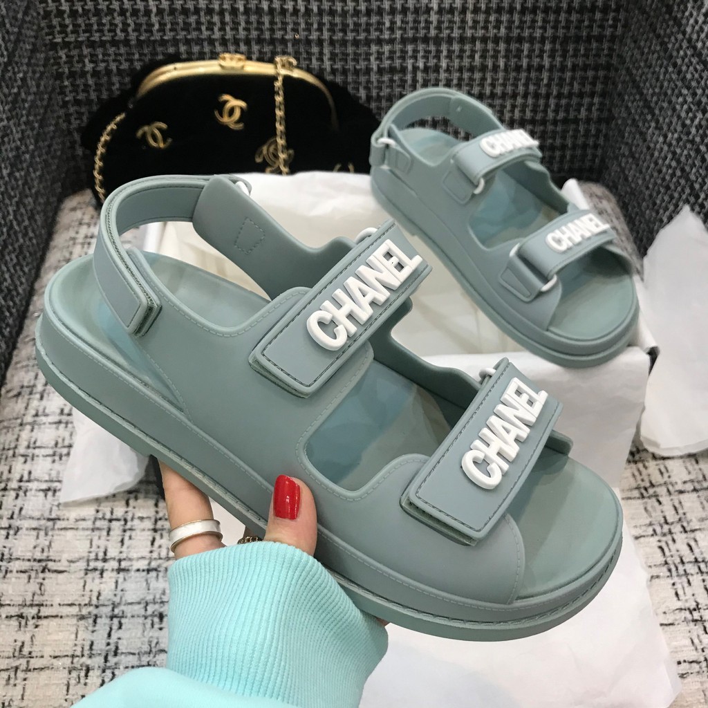 100% Original Chanel Gray Green Women's Sandals | Shopee Philippines