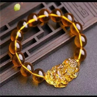 Transparent Gold Crystal Prayer Beads Bracelet / 10mm Citrine Yellow Crystal Pi Yao / Pi Xiu Beads Bracelet For Wealth Luck Men & Women / Good Sumbalth Symbols Clear Color Sumbalth #4