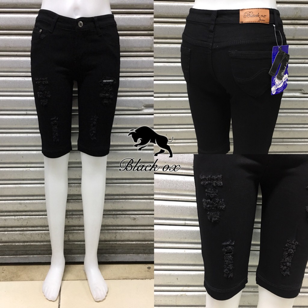 014⭐Korea fashion ripped tattered pants tokong black Shopee Philippines