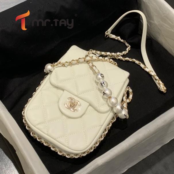 Top Original Single Chanel Chanel Bag Latest Diamond Pattern Mobile Phone Bag Pearl Chain Flap Shopee Philippines