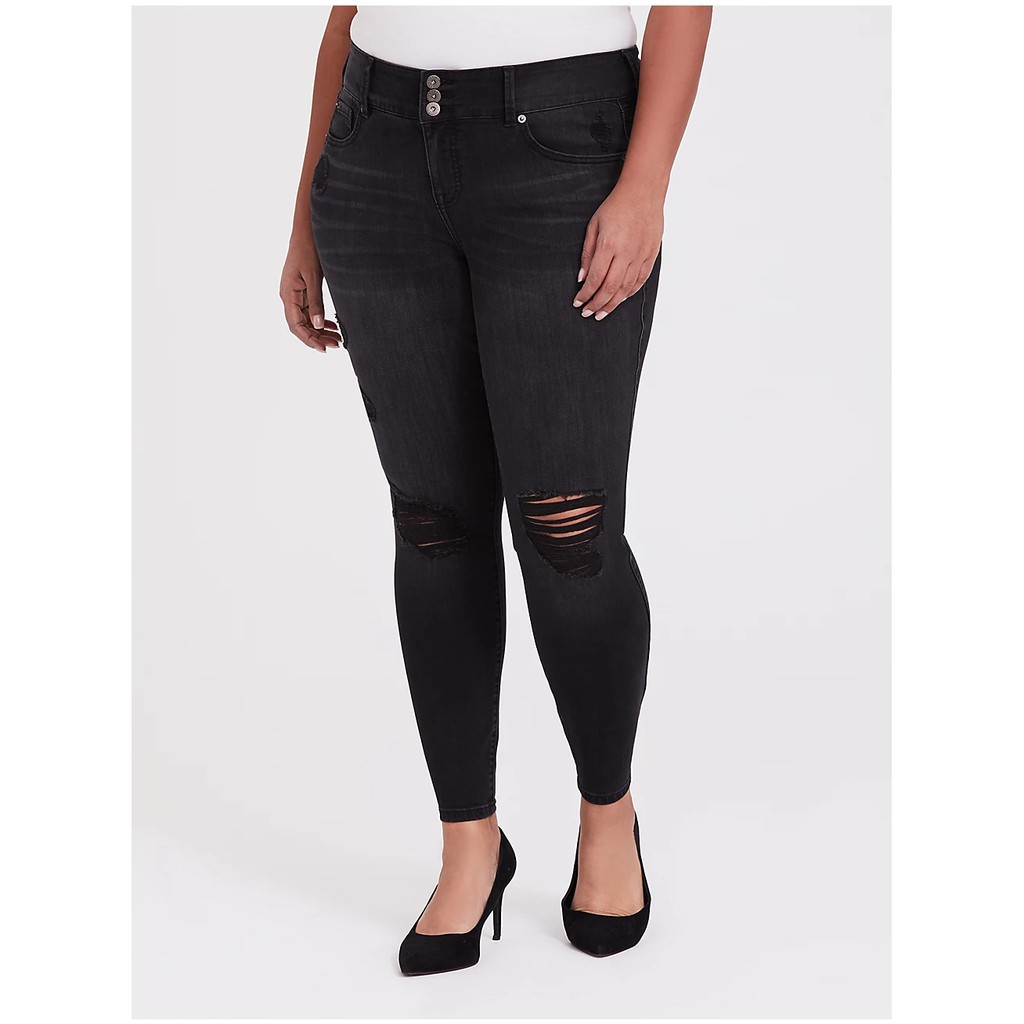 women's plus size black ripped jeans