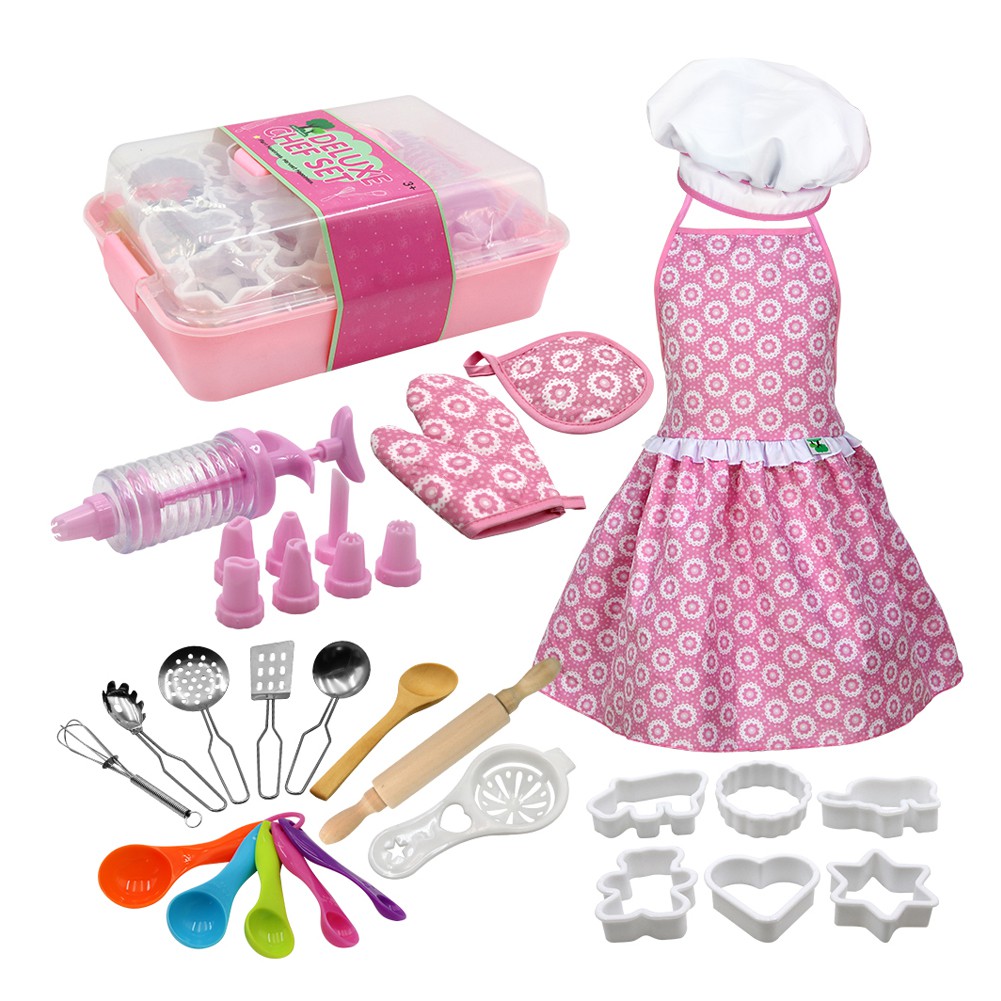 Complete Kids Cooking Baking Toy Set Role Play Kitchen Utensils Baking Tools Cake Apron Shopee Philippines