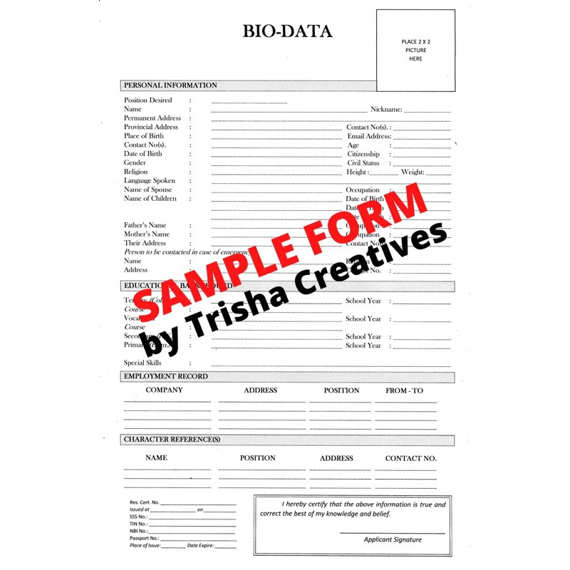 BIODATA for Personal Information 50 Sheets ( bio data form ) presyo ₱53