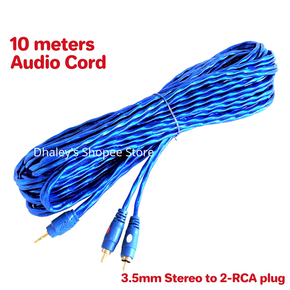 10meters RCA to 3.5mm Stereo Cord Heavy Duty Audio Cord 1x2 RCA Jack to Aux Cord Shopee