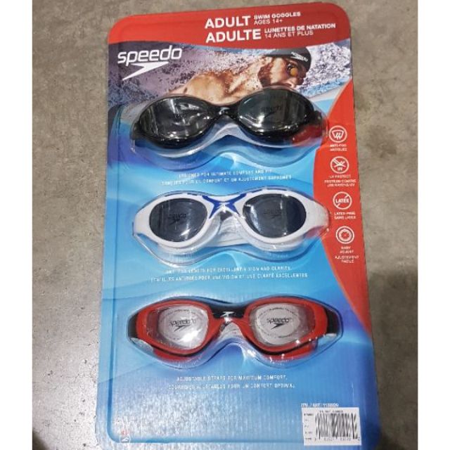 Speedo Adult Swim Goggles Anti-Fog UV Protect Latex Free 3 Pack